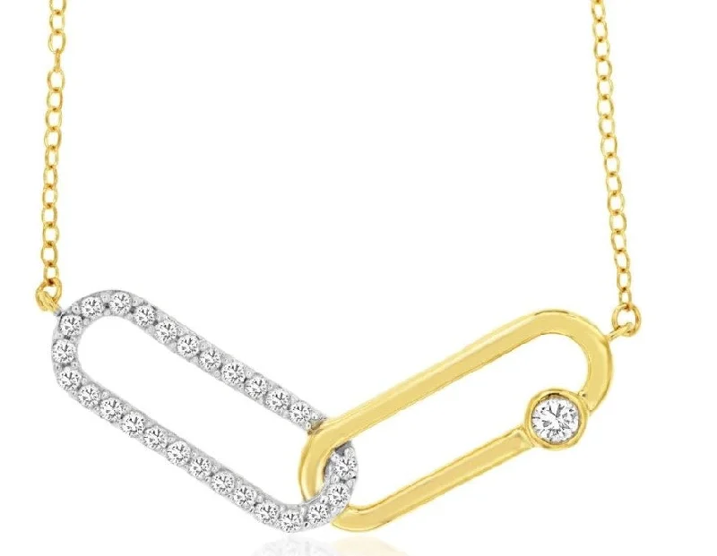 14k white and yellow gold oval links diamonds 16-18" necklace