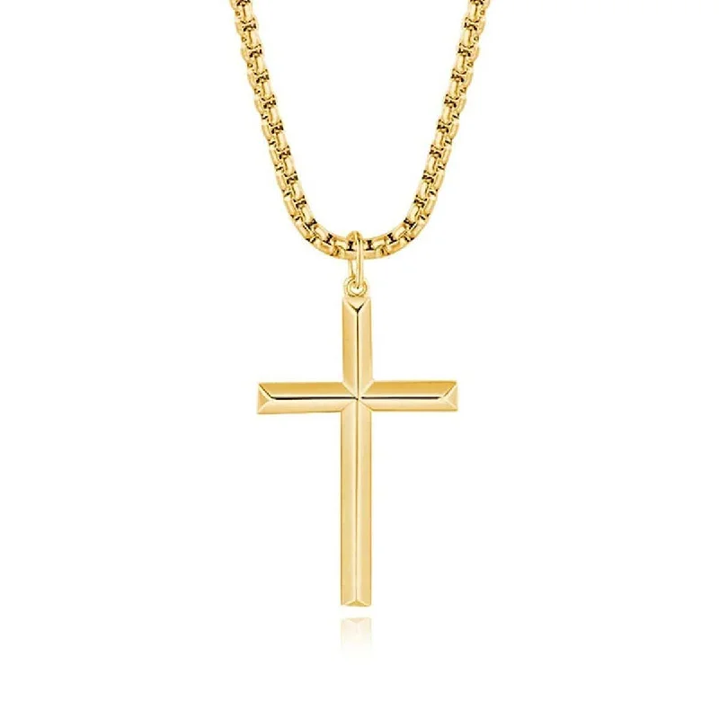 FANCIME Plated Beveled Cross Sterling Silver Mens Necklace