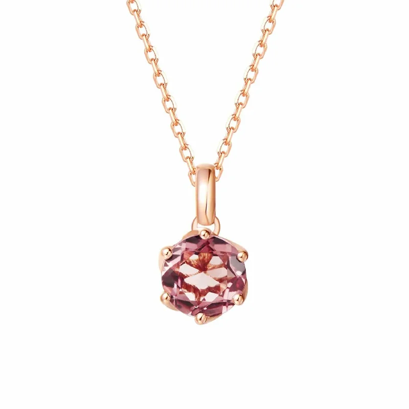 FANCIME Pink Tourmaline Dainty 14K Rose Gold Necklace