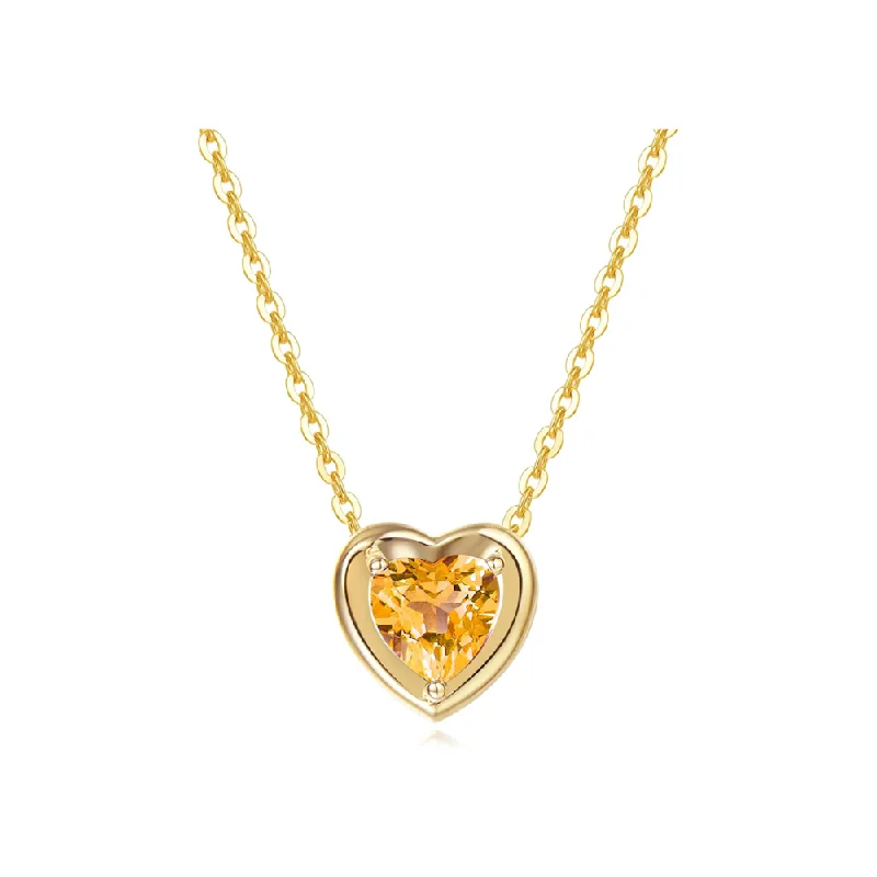 FANCIME Yellow Citrine Heart Birthstone 14k Yellow Gold Necklace