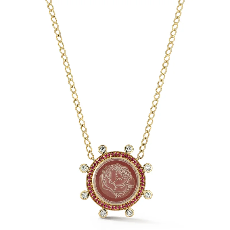 Blossom Caspian Necklace - Pink Opal, Ruby and Diamond