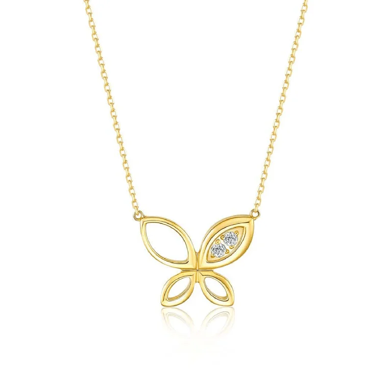 FANCIME "Little Fairy" Lab Grown utterfly 14k Yellow Gold Necklace