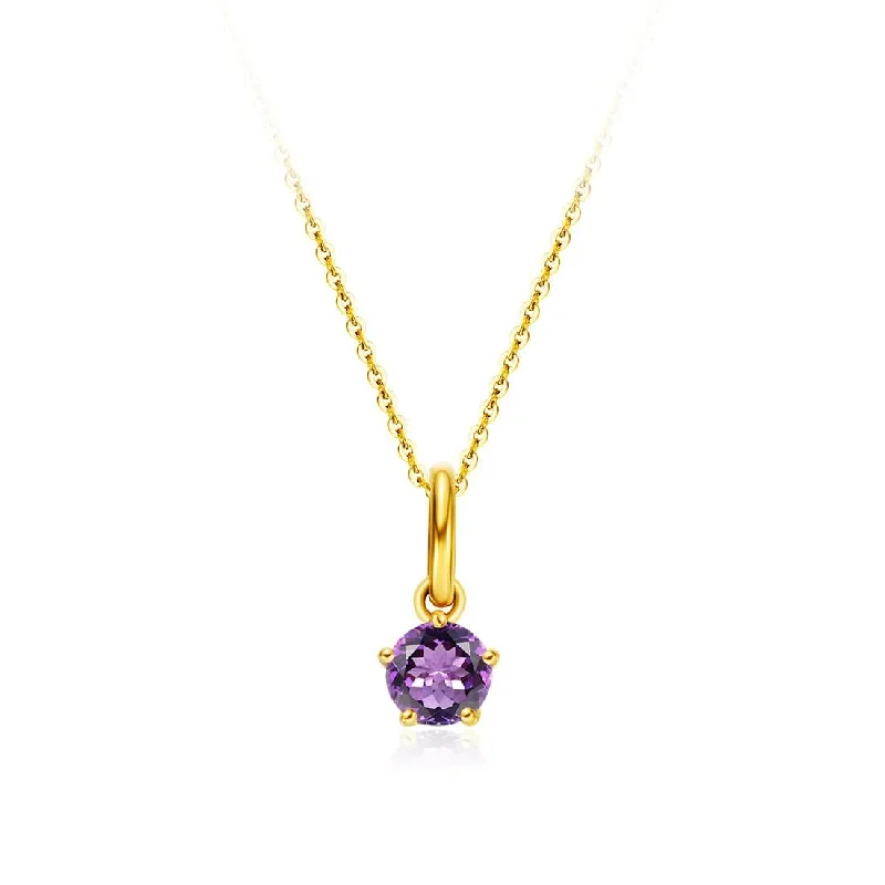 FANCIME Delicate February Birthstone Amethyst 18K Yellow Gold Necklace