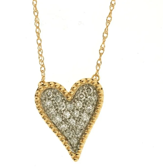 14k yellow gold diamond heart with beaded bezel 18" long