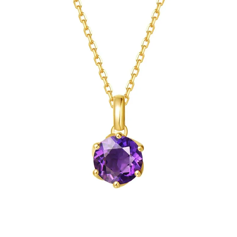 FANCIME Genuine Amethyst Solitaire 14K Yellow Gold Necklace