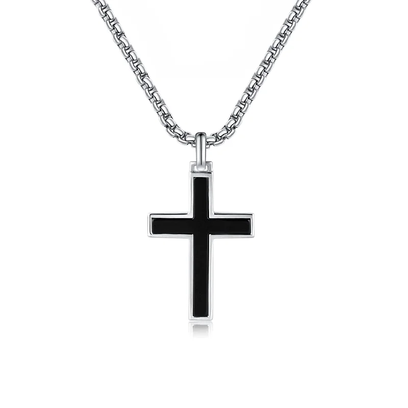 FANCIME Mens Black Bold Cross 925 Silver Pendant