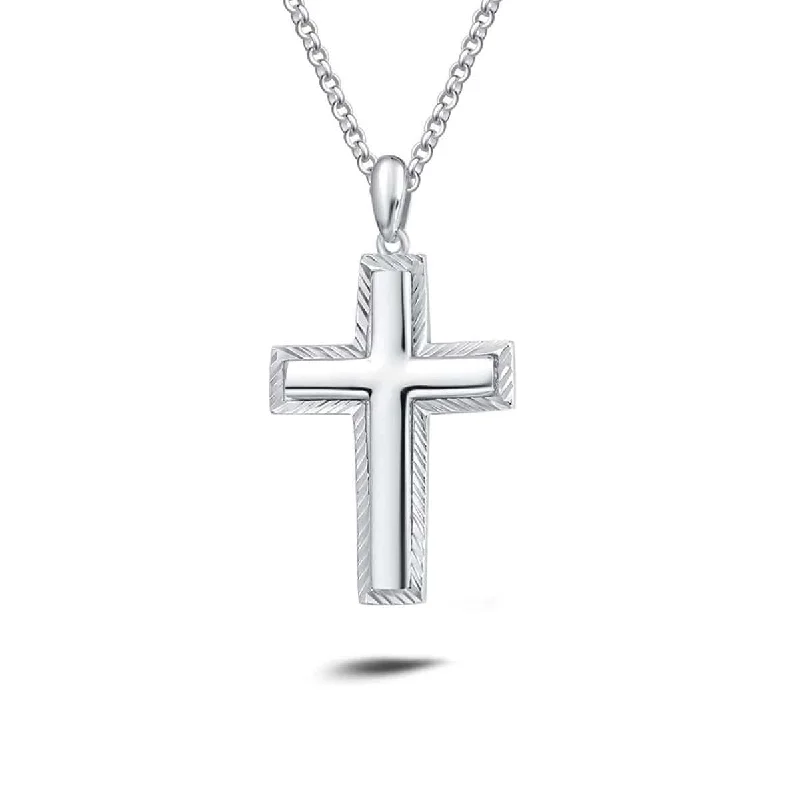 FANCIME Diamond Cut Cross Mens Sterling Silver Necklace