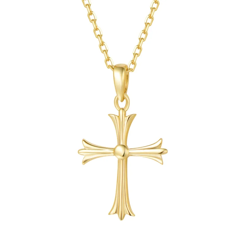 FANCIME "Mini Gotham Flower" Cross 14K Yellow Gold Necklace