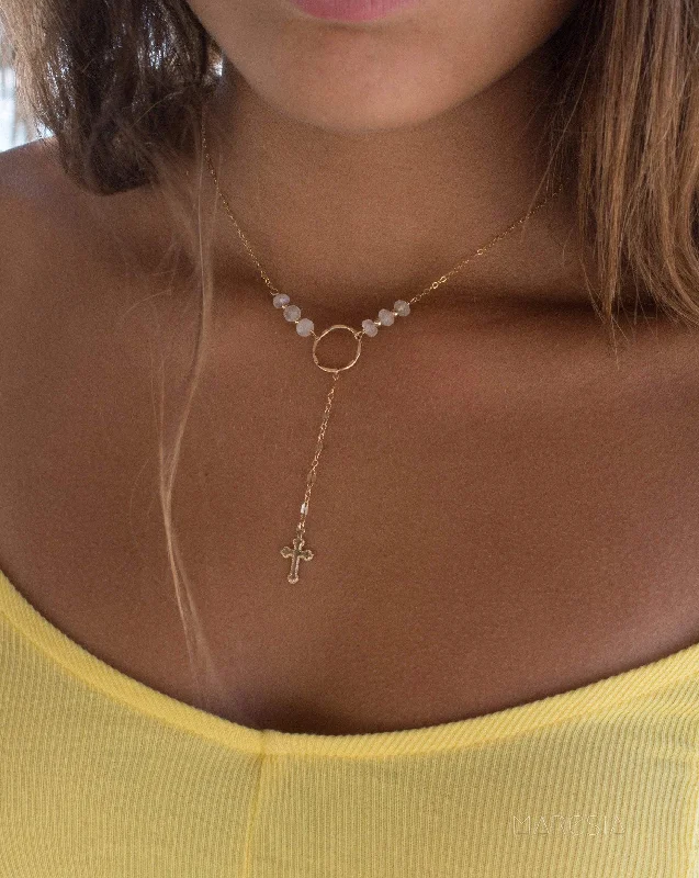 Y necklace Moonstone Cross ~ Gold Filled ~ MN027