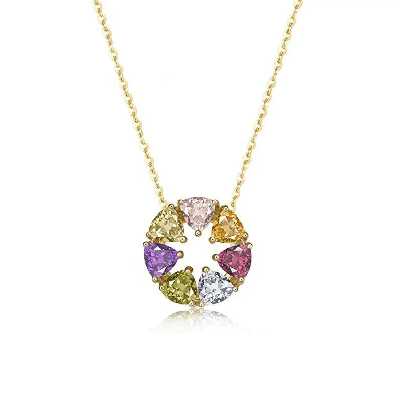 FANCIME "Rainbow Star Circle" Round Circle 14K Yellow Gold Necklace