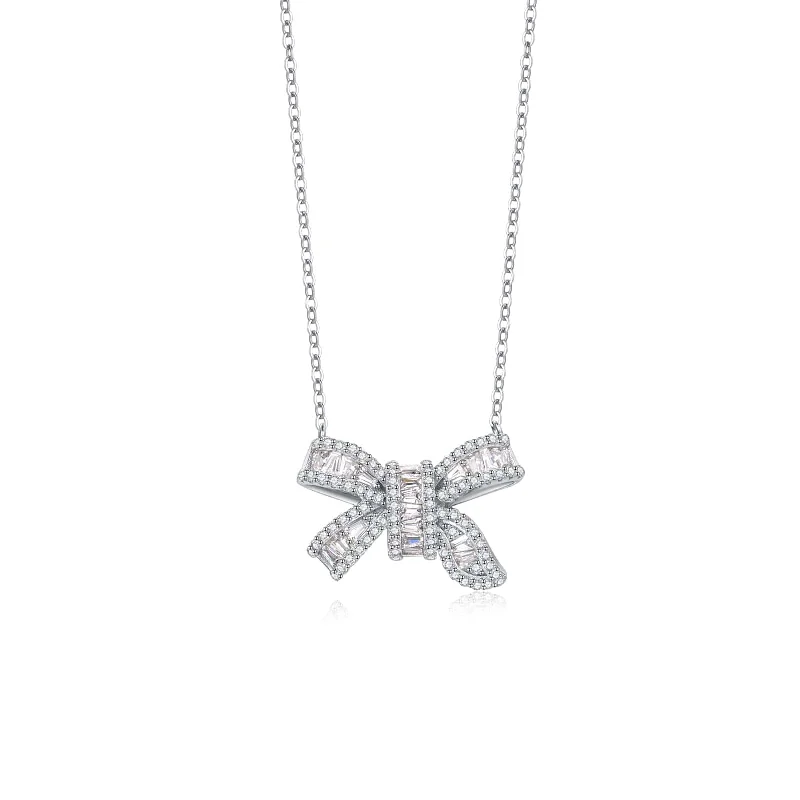 FANCIME "Honey Doll" Bow White CZ Sterling Silver Necklace