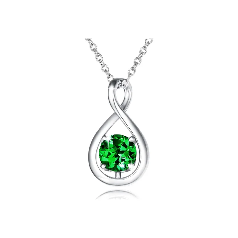 "Infinite Embrace" May Birthstone Emerald Stone Infinity Symbol Sterling Silver Pendant Necklace