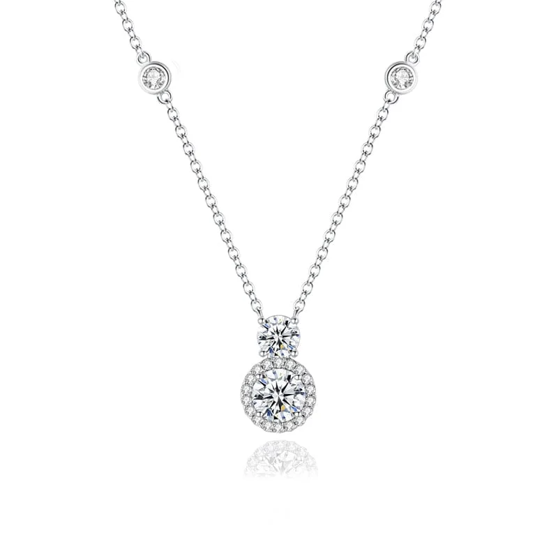 FANCIME "My Boo" Two Stones White CZ Sterling Silver Necklace