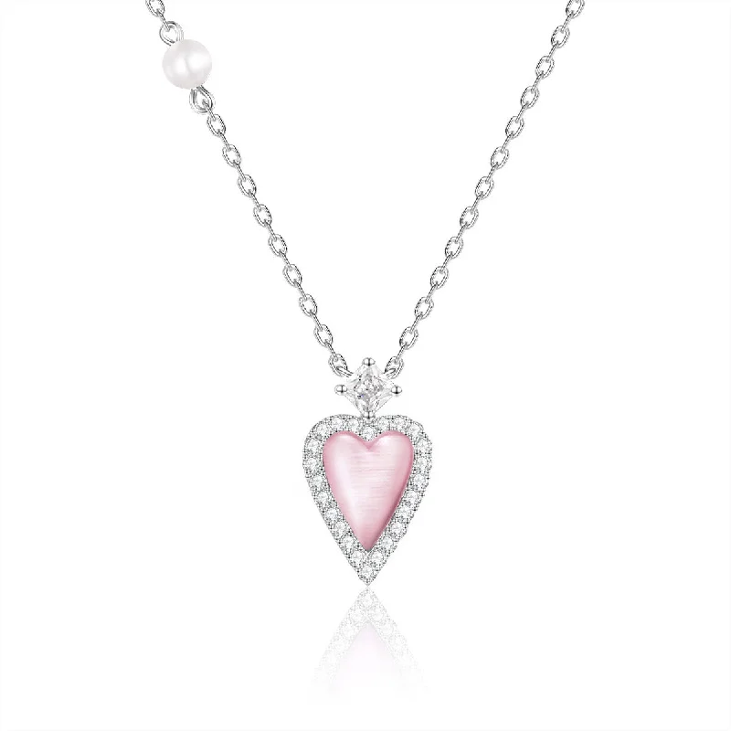 FANCIME "Pink Moment" Pink Heart Sterling Silver Necklace