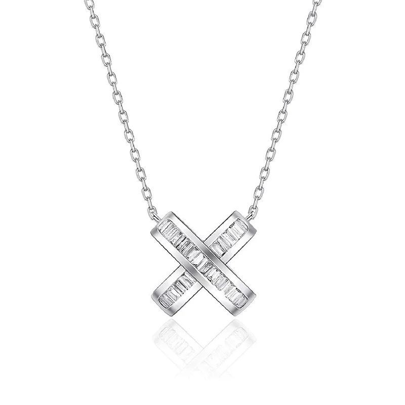 FANCIME Diamond X Cross 18K White Gold Necklace