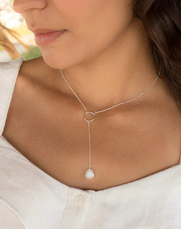 Moonstone Y Necklace ~ Sterling Silver 925~MN001B