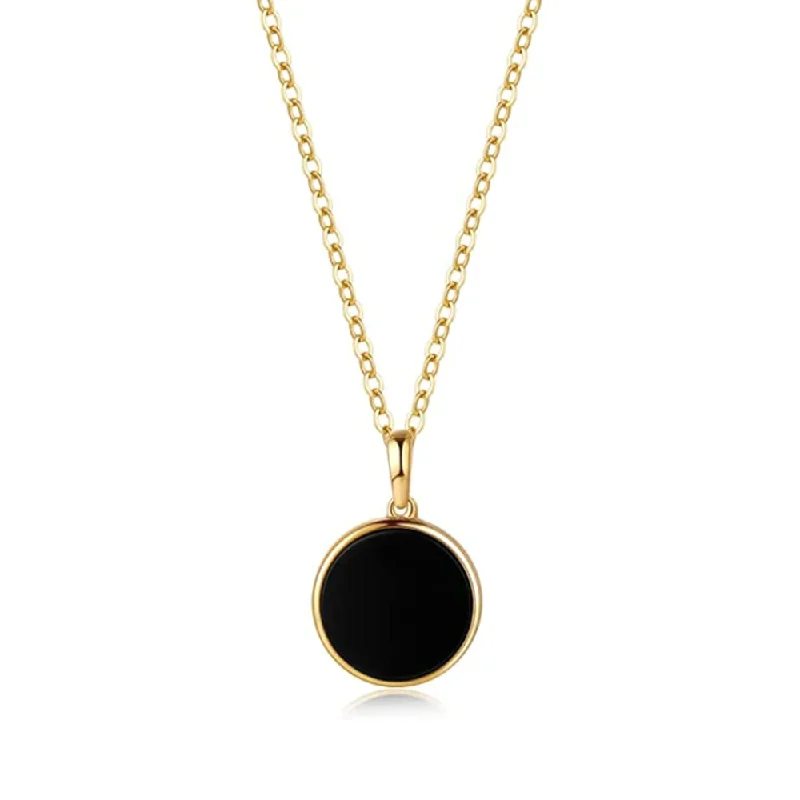 Natural Black Onyx 14K Yellow Gold Disc Necklace