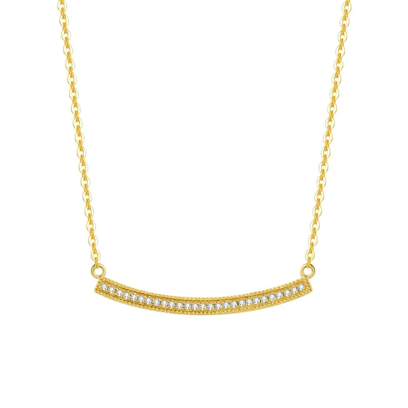 FANCIME "The Row" Diamond Bar 14K Solid Yellow Gold Necklace