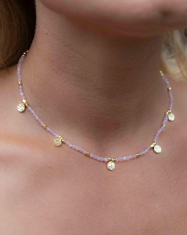 Rose Quartz Necklace ~ Gold Plated 18k ~ Choker ~ MN104