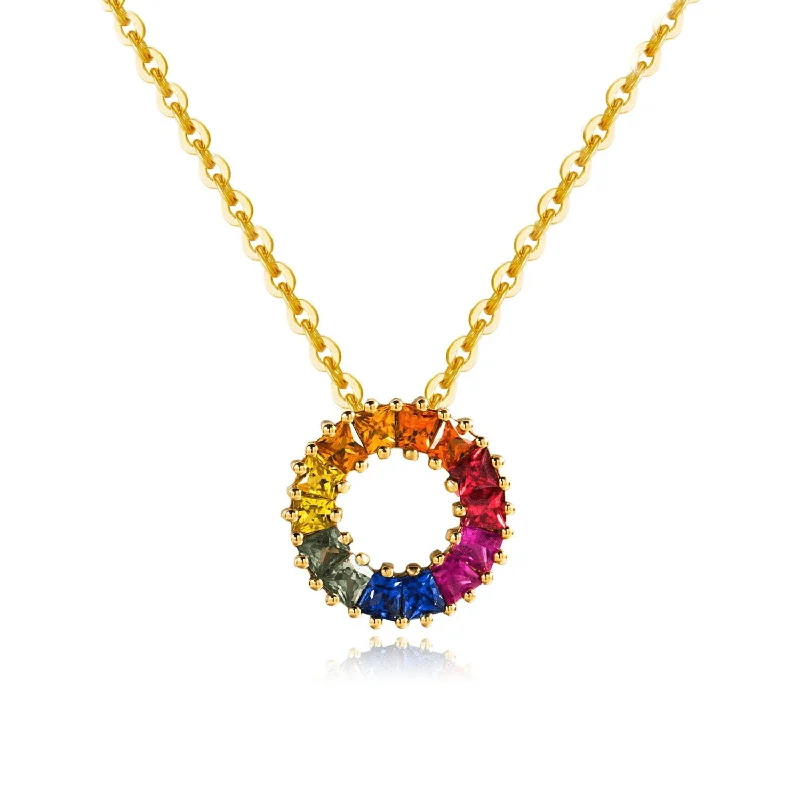 FANCIME "Rainbow Ring Mini" Multi Gemstone 18K Yellow Gold Necklace