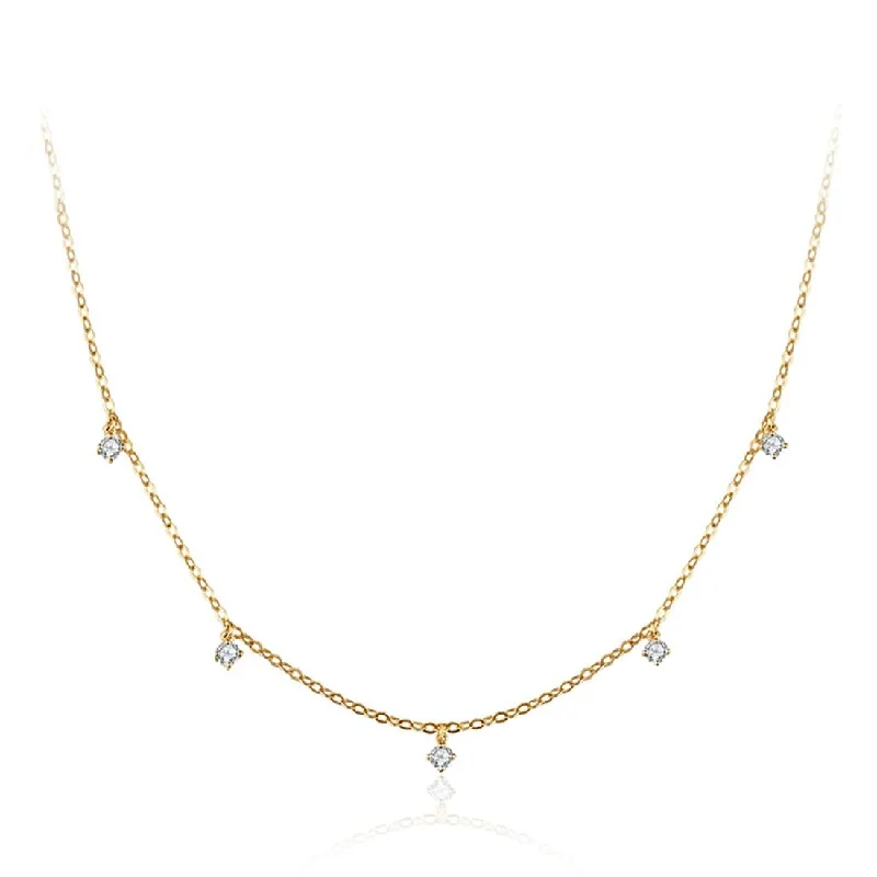 FANCIME “5 Stone” Minimalist Chain 14K Solid Gold Necklace