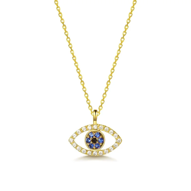 FANCIME Evil Eye 14K Solid Yellow Gold Necklace