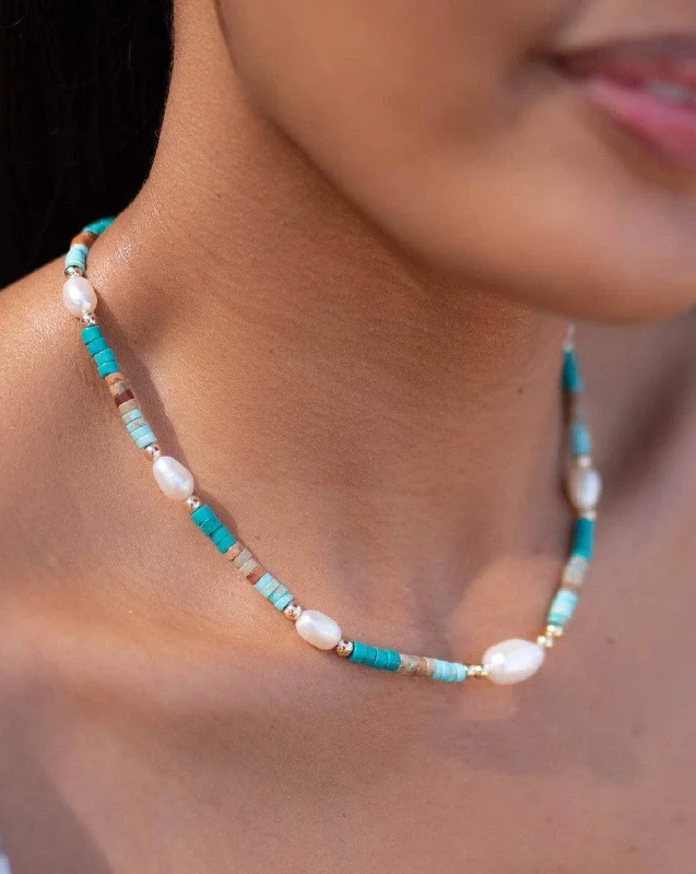 Turquoise and Pearl necklace~ Sterling Silver 925 or Gold Filled ~MN059