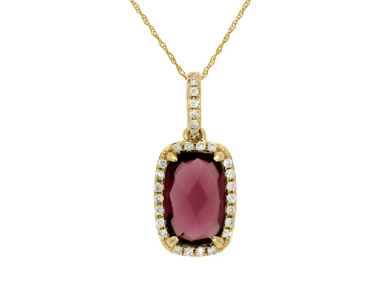 14k yellow gold rhodalite garnet and diamond necklace