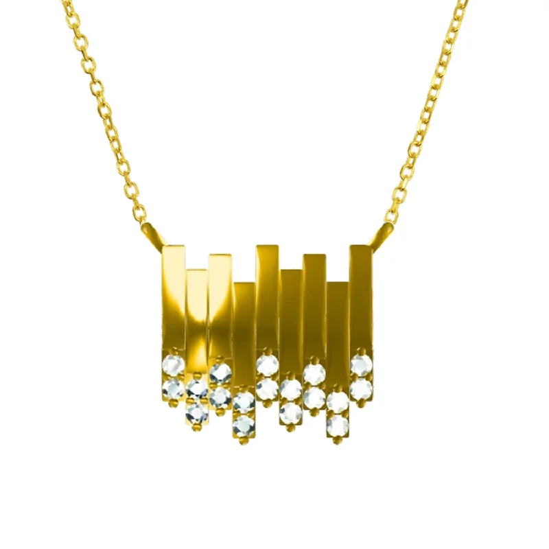 Matte Finish Gold & Diamond Stick Necklace