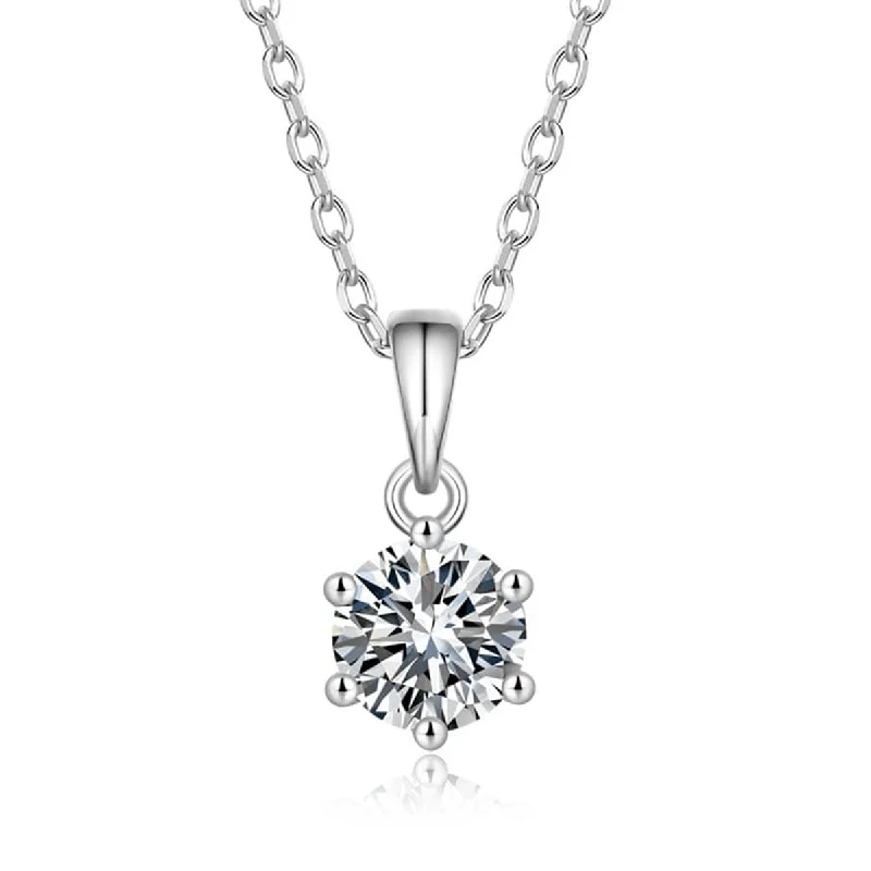 FANCIME Moissanite Flower Six Prong Sterling Silver Necklace