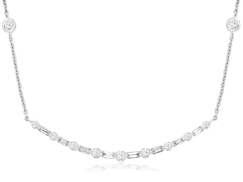 Baguette & Round Diamond Bar Necklace