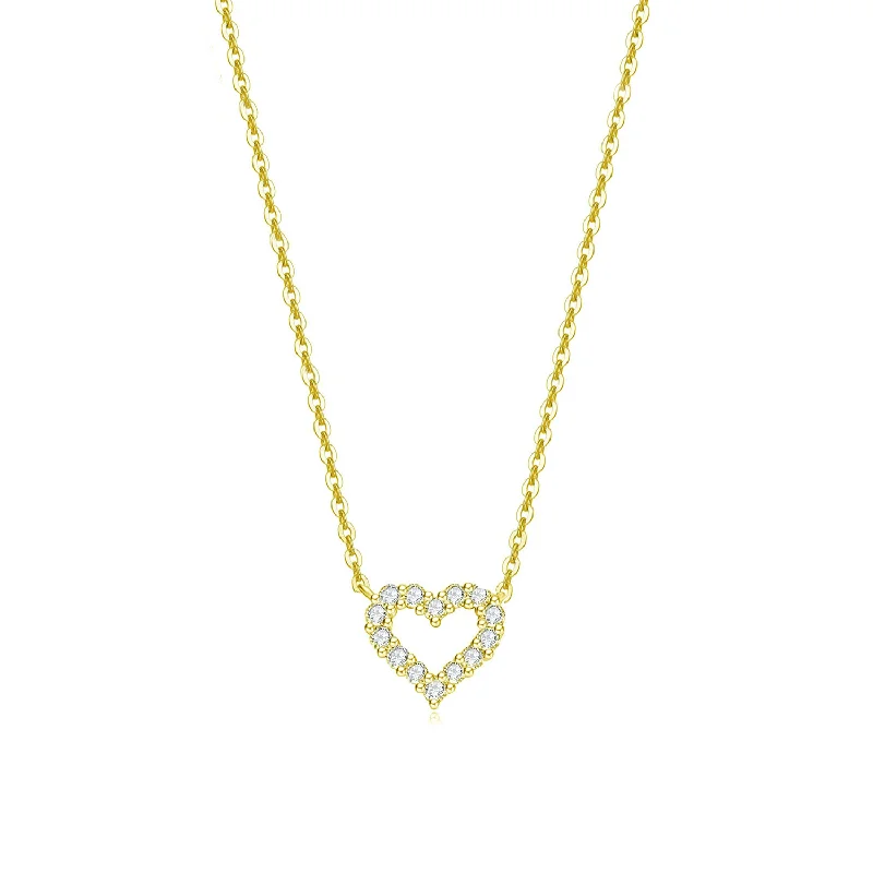 Small Tiny Diamond Heart Pendant Necklace in 14k Yellow Gold